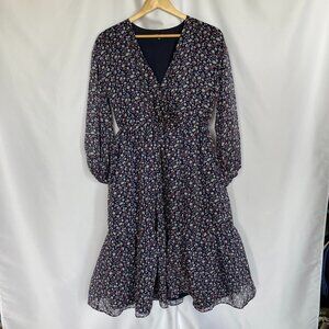 Madewell Women's Floral Tie-Waist V-Neck Tiered Midi Dress Size M EUC
